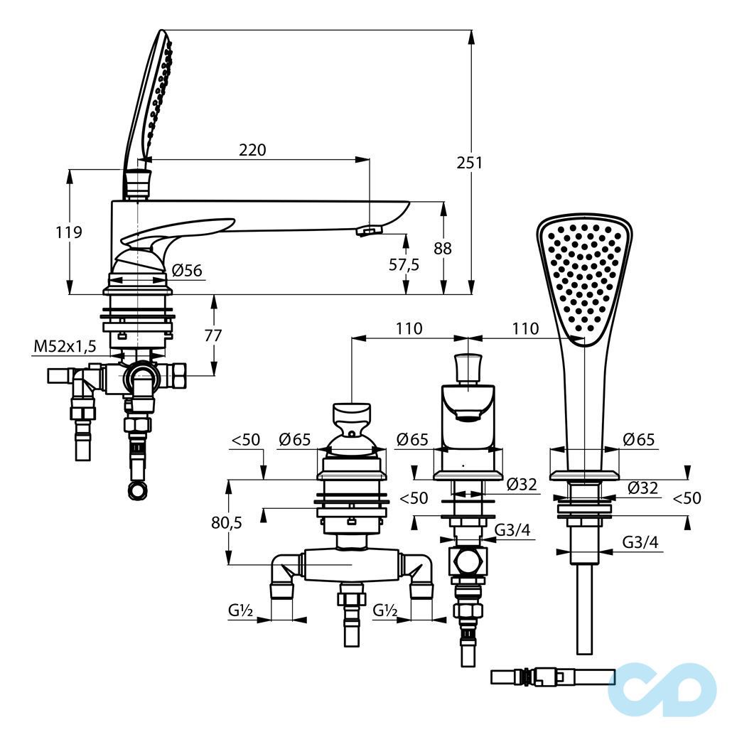 розмір змішувач для ванни і душа kludi balance 524479175