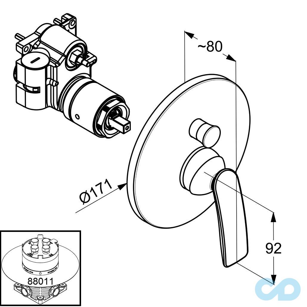 креслення Змішувач для ванни і душа Kludi Balance 526570575