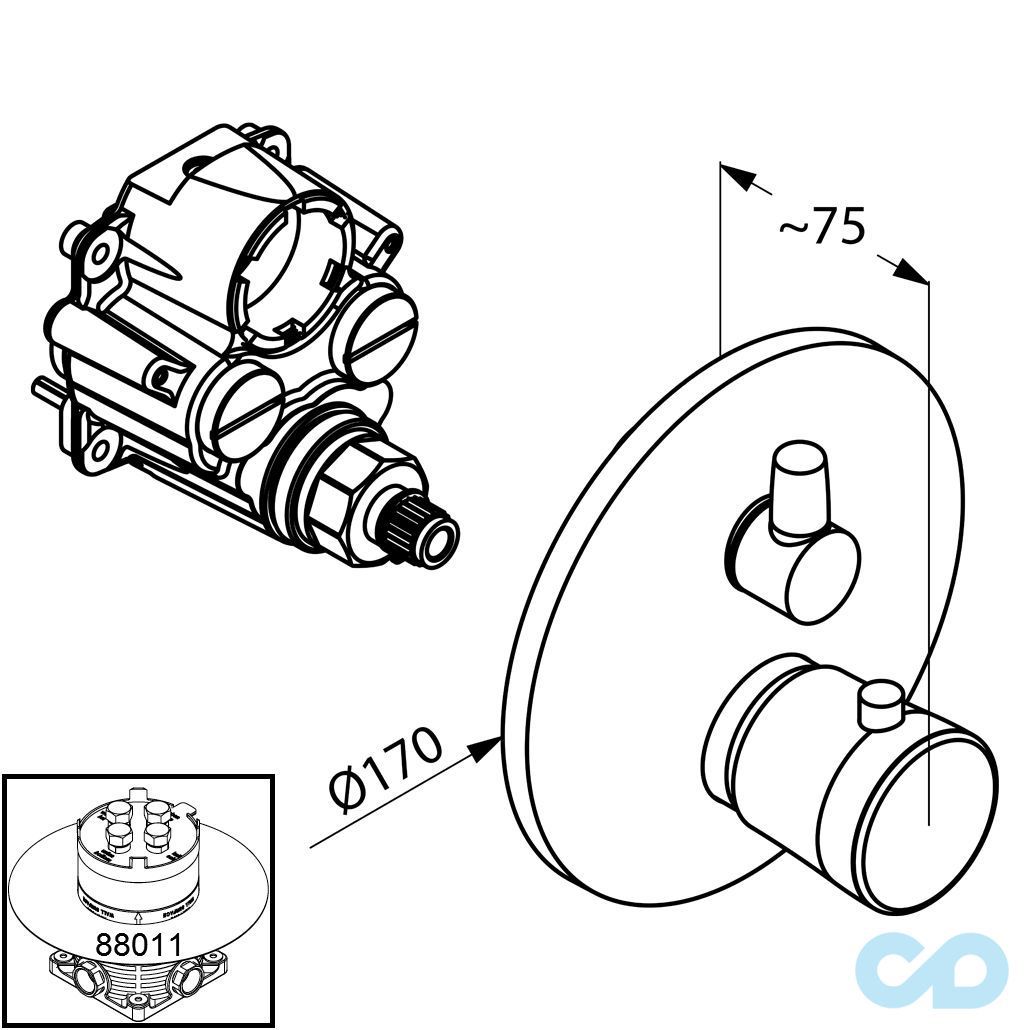 чертеж Термостат для ванны и душа Kludi Balance 528300575