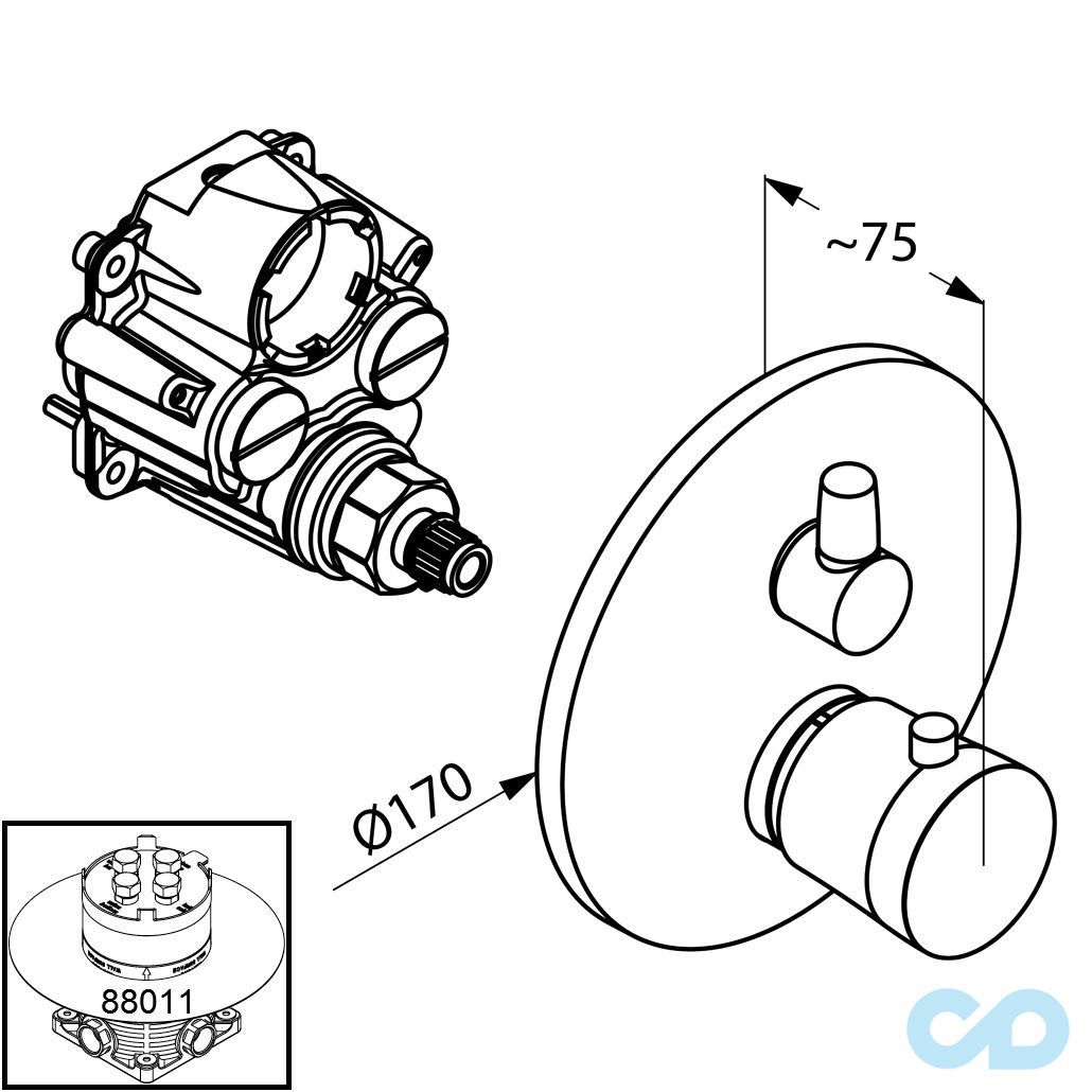 креслення Термостат для душа Kludi Balance 528350575