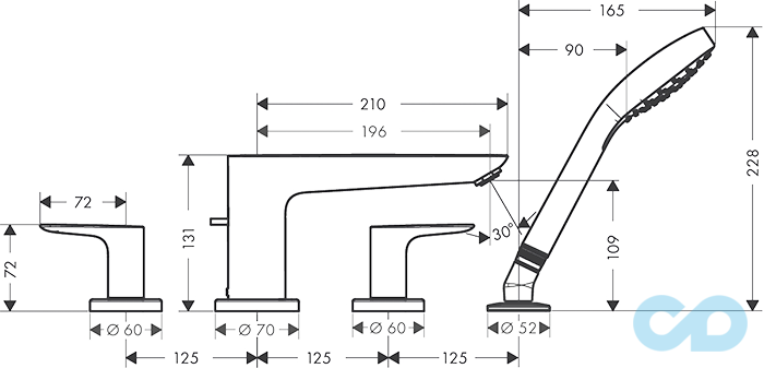 розмір змішувач для ванни hansgrohe talis e 71748000