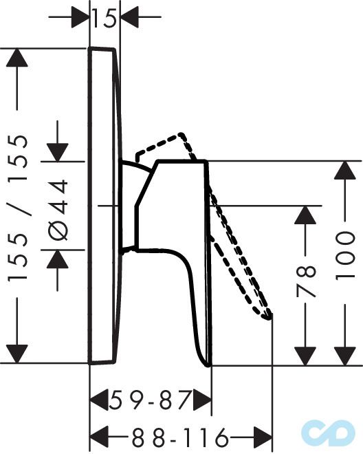креслення Змішувач для душа Hansgrohe Talis E 71765000