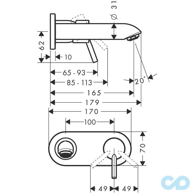 розмір змішувач для раковини hansgrohe talis 31618000