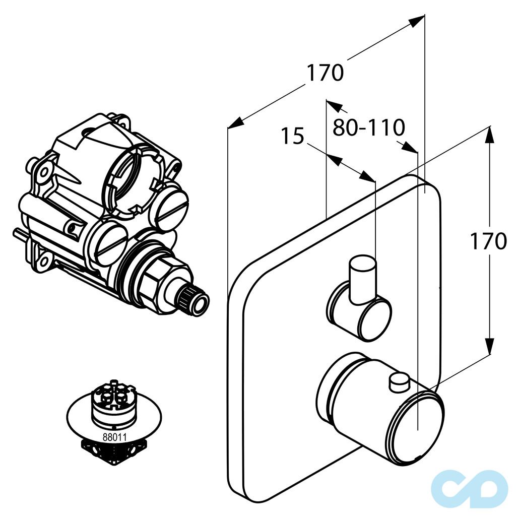 креслення Термостат для душа Kludi E2 498350575