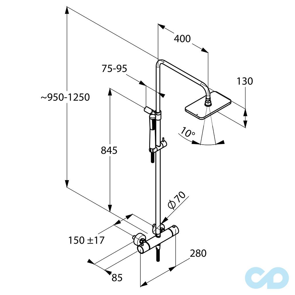креслення Душова система з термостатом Kludi A-QA 4909505-00