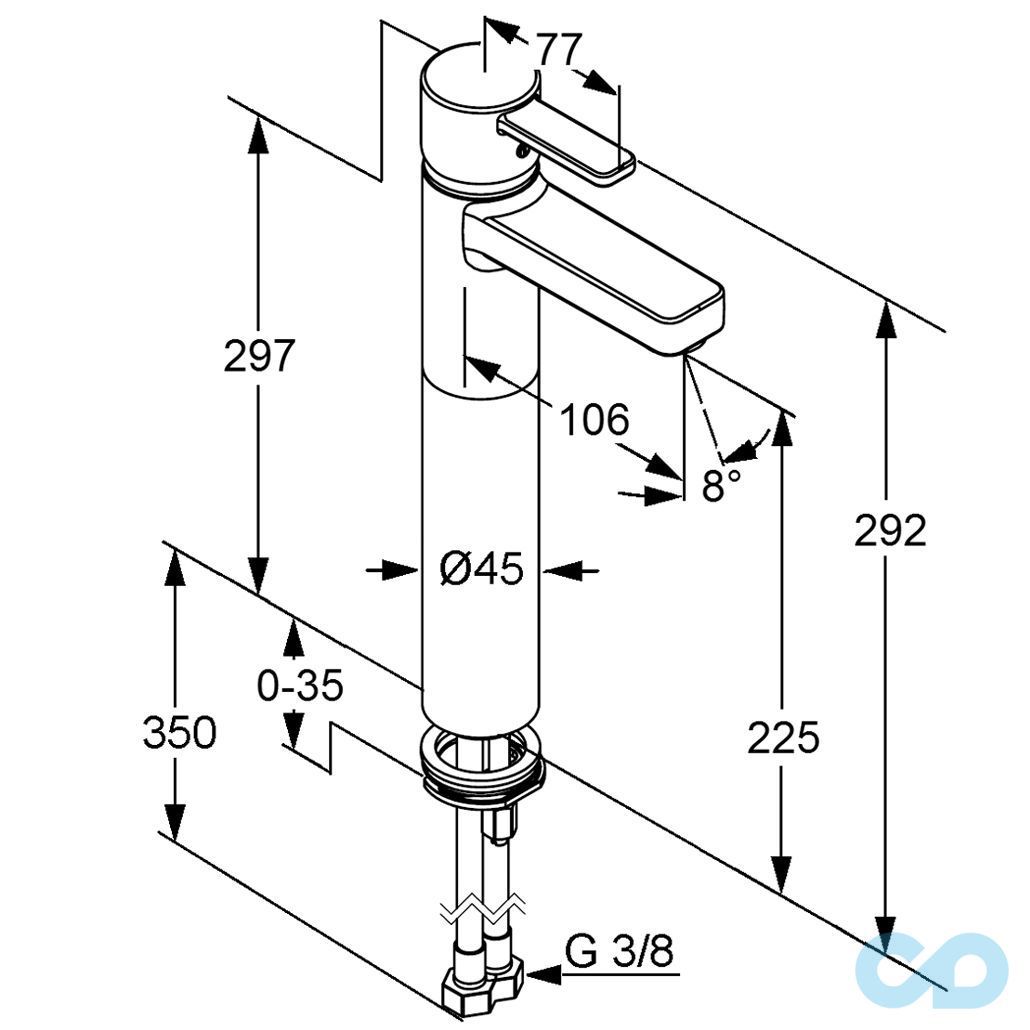 розмір змішувач для раковини kludi zenta 382560575