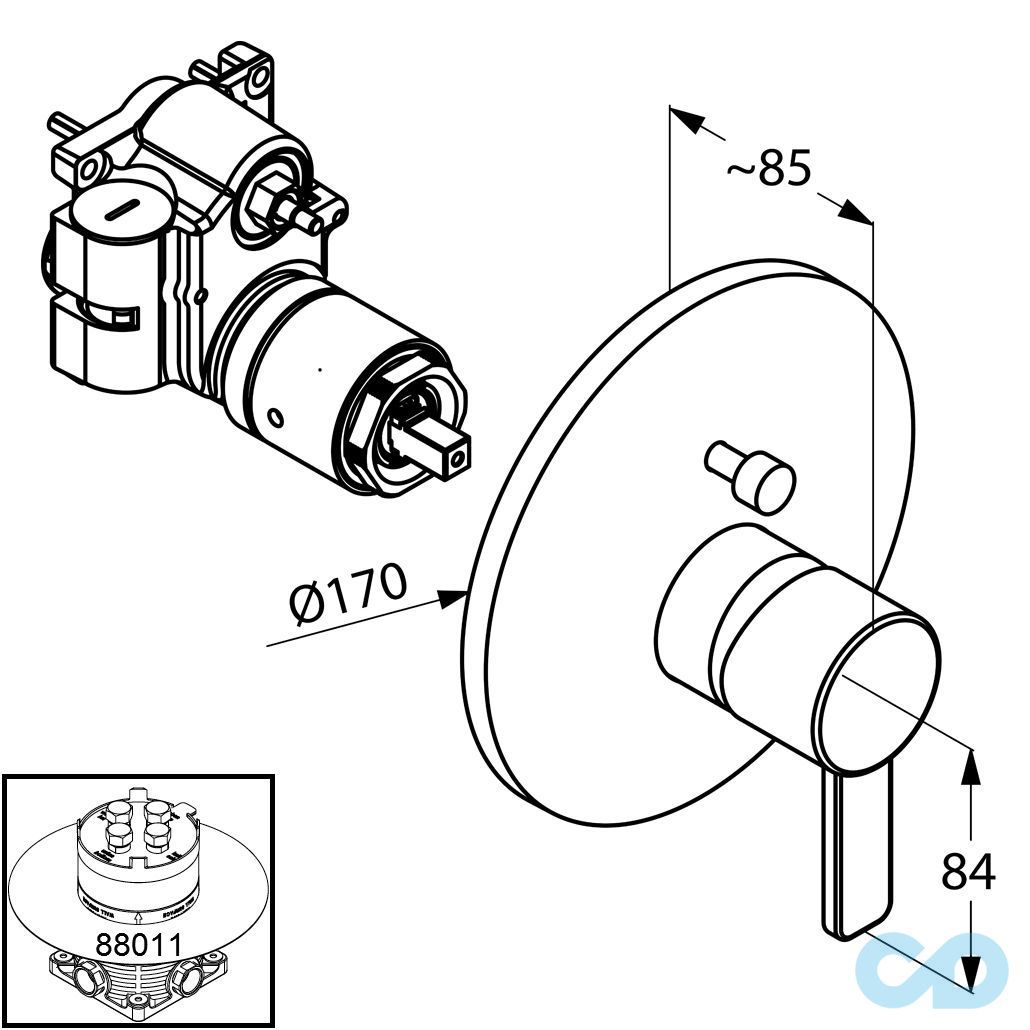 креслення Змішувач для ванни і душа Kludi Zenta 386570575
