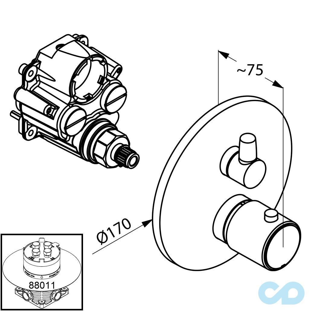 креслення Термостат для душа Kludi Zenta 388350545