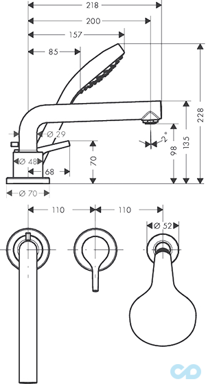 розмір змішувач для ванни hansgrohe talis s 72417000