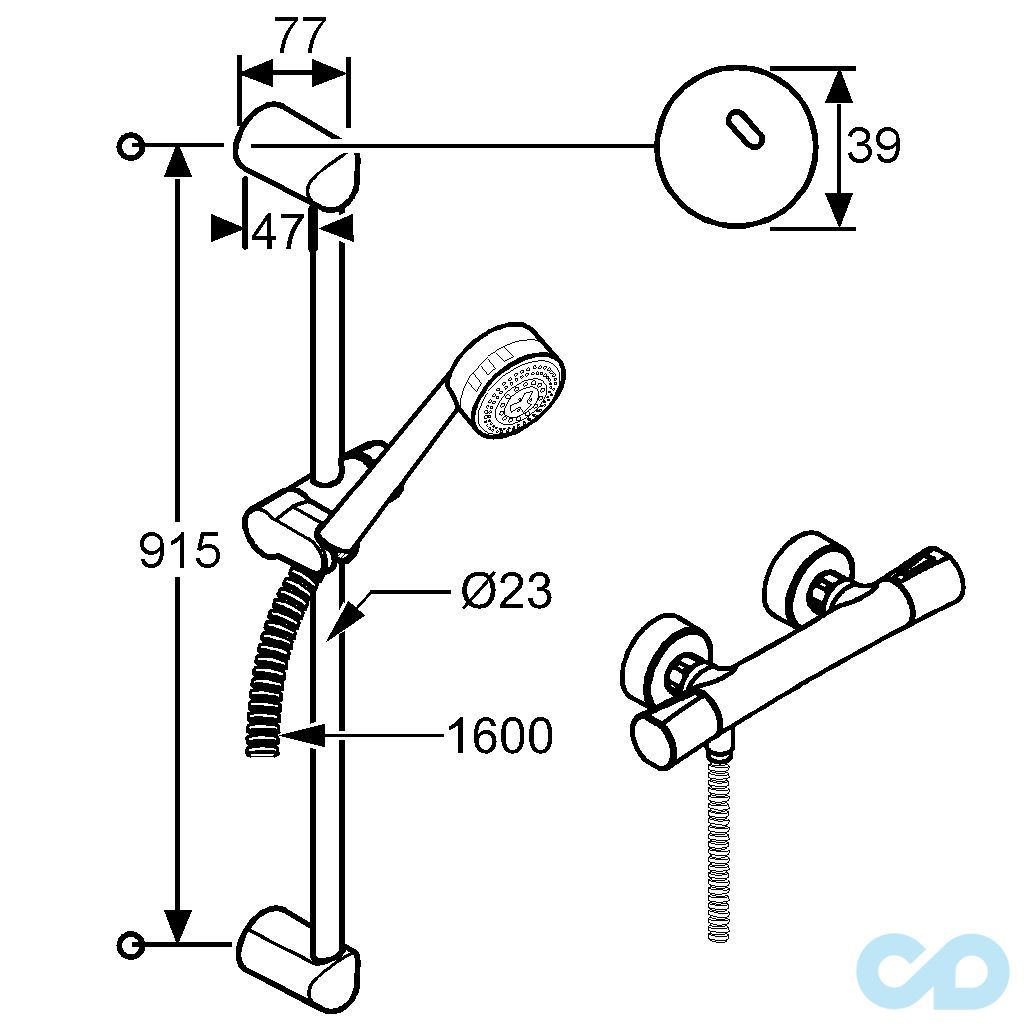 креслення Термостат для душу з душовим гарнітуром Kludi Zenta 6057705-00
