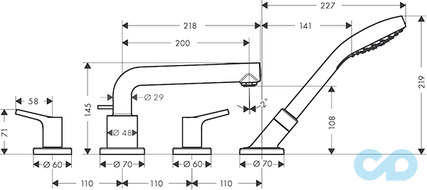 розмір змішувач для ванни hansgrohe talis s 72418000