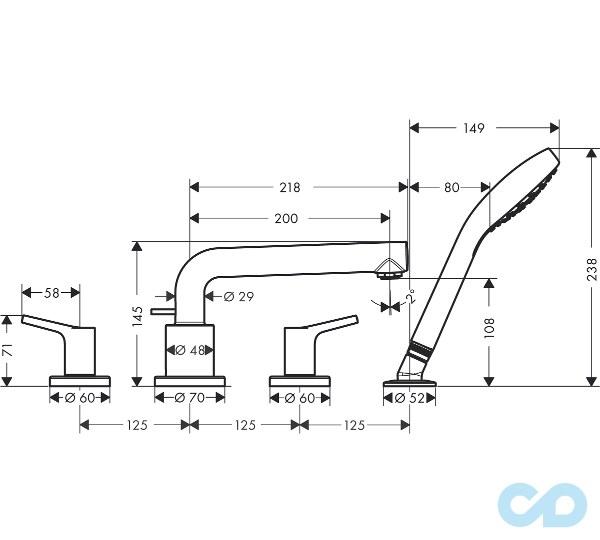 розмір змішувач для ванни hansgrohe talis s 72419000