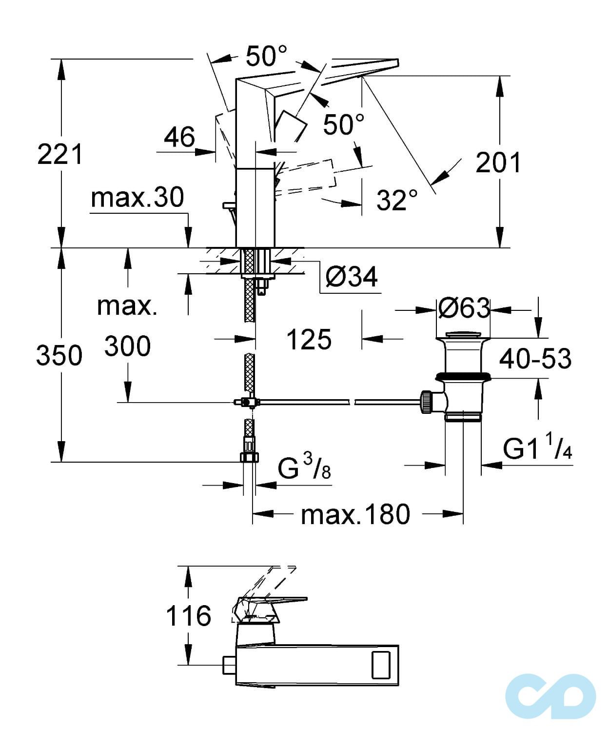розмір змішувач для раковини grohe allure brilliant 23109000