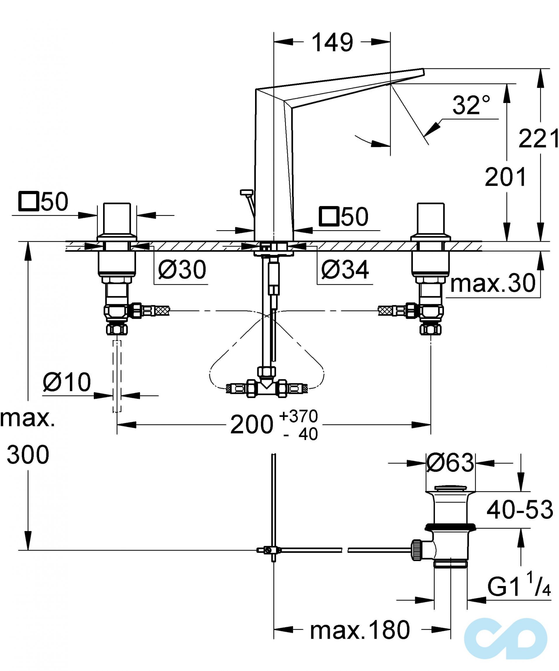 розмір змішувач для раковини grohe allure brilliant 20344000