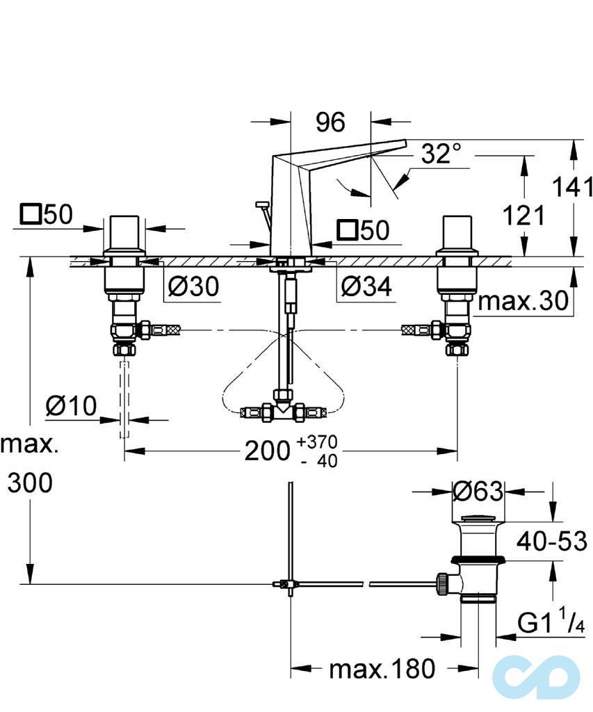 розмір змішувач для раковини grohe allure brilliant 20342000