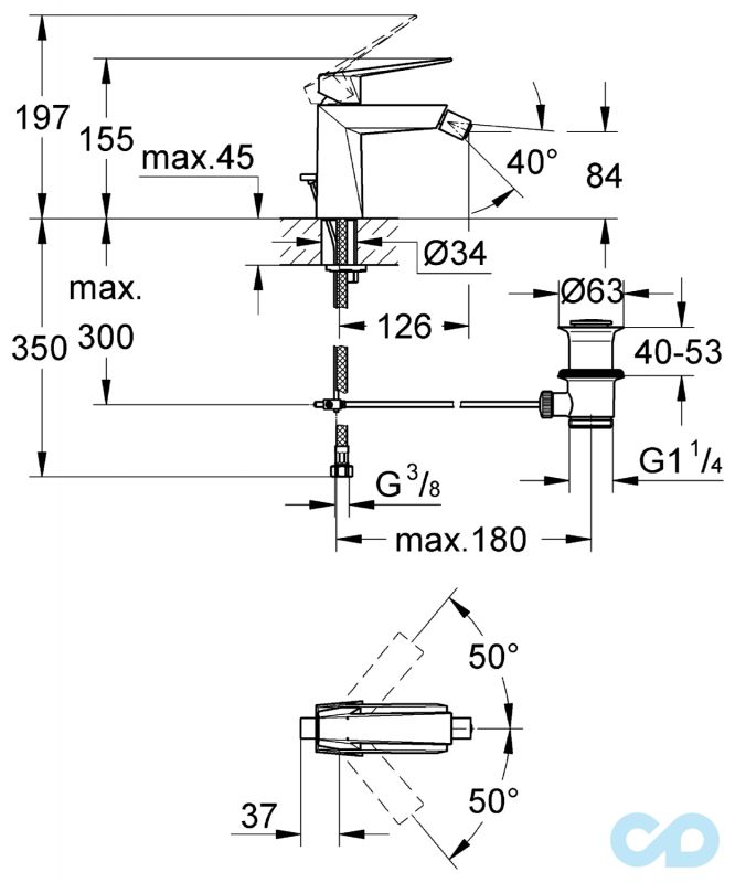 розмір змішувач для біде grohe allure brilliant 23117000