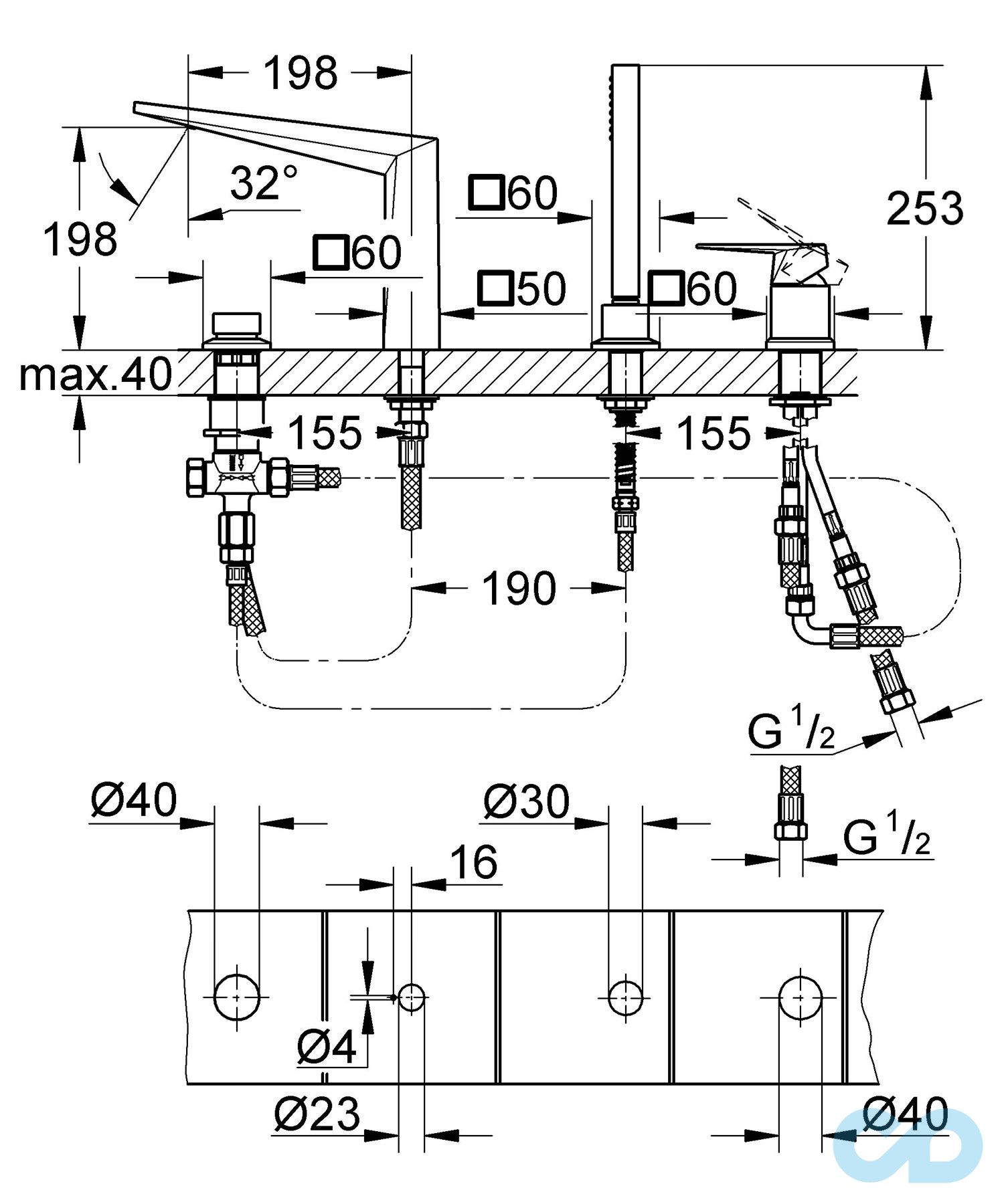 розмір змішувач для ванни grohe allure brilliant 19787000