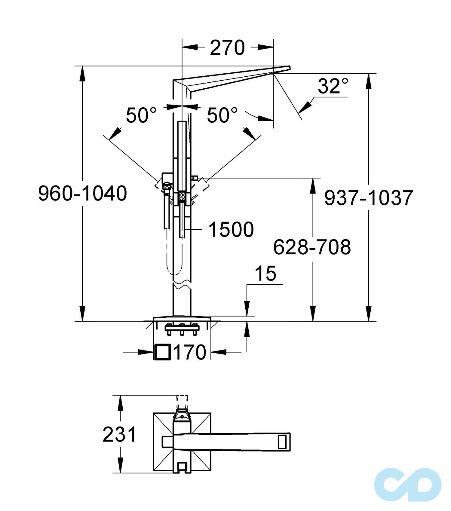 розмір змішувач для ванни grohe allure brilliant 23119000