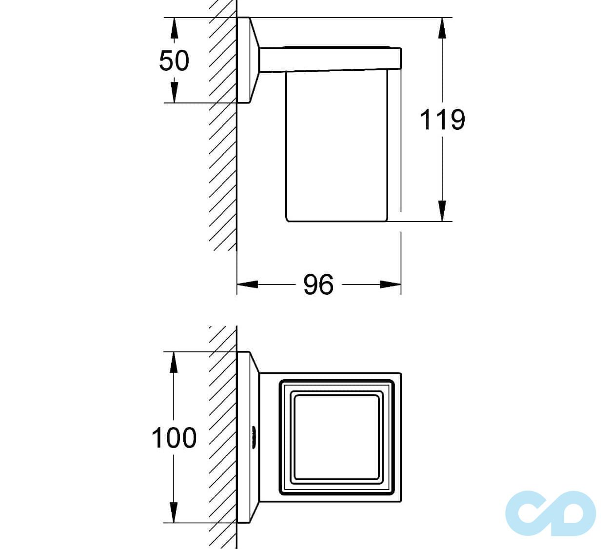 чертеж Стакан для зубных щеток Grohe Allure Brilliant 40493000