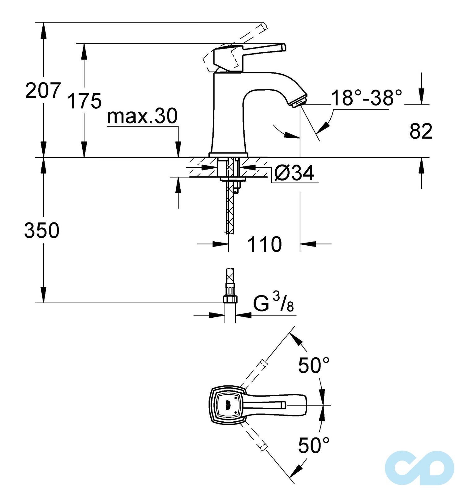 размер  смеситель для раковины grohe grandera 23310000
