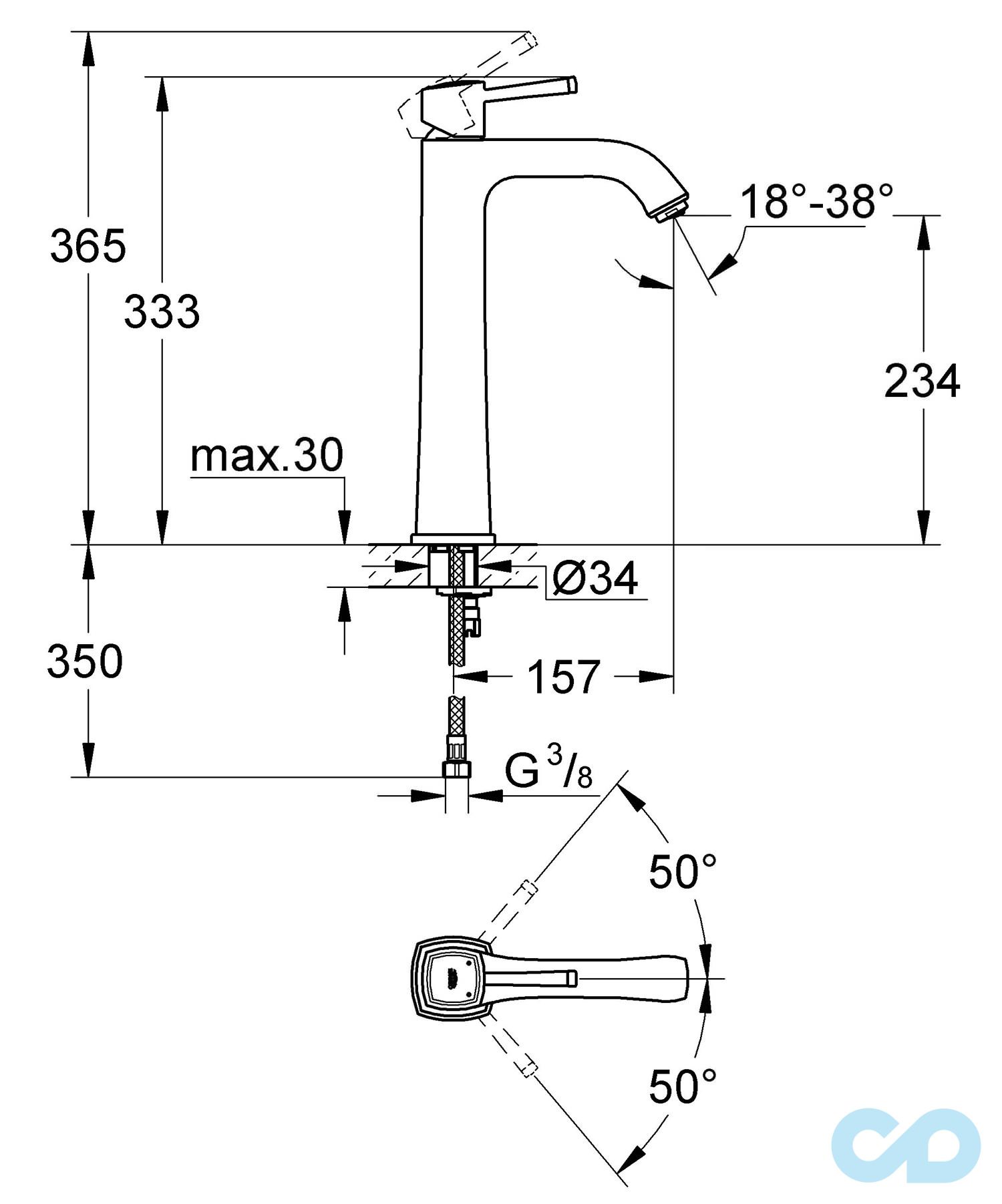 размер смеситель для раковины grohe grandera 23313000