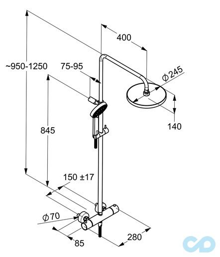 чертеж Душевая система с термостатом Kludi A-QA 6619505-00