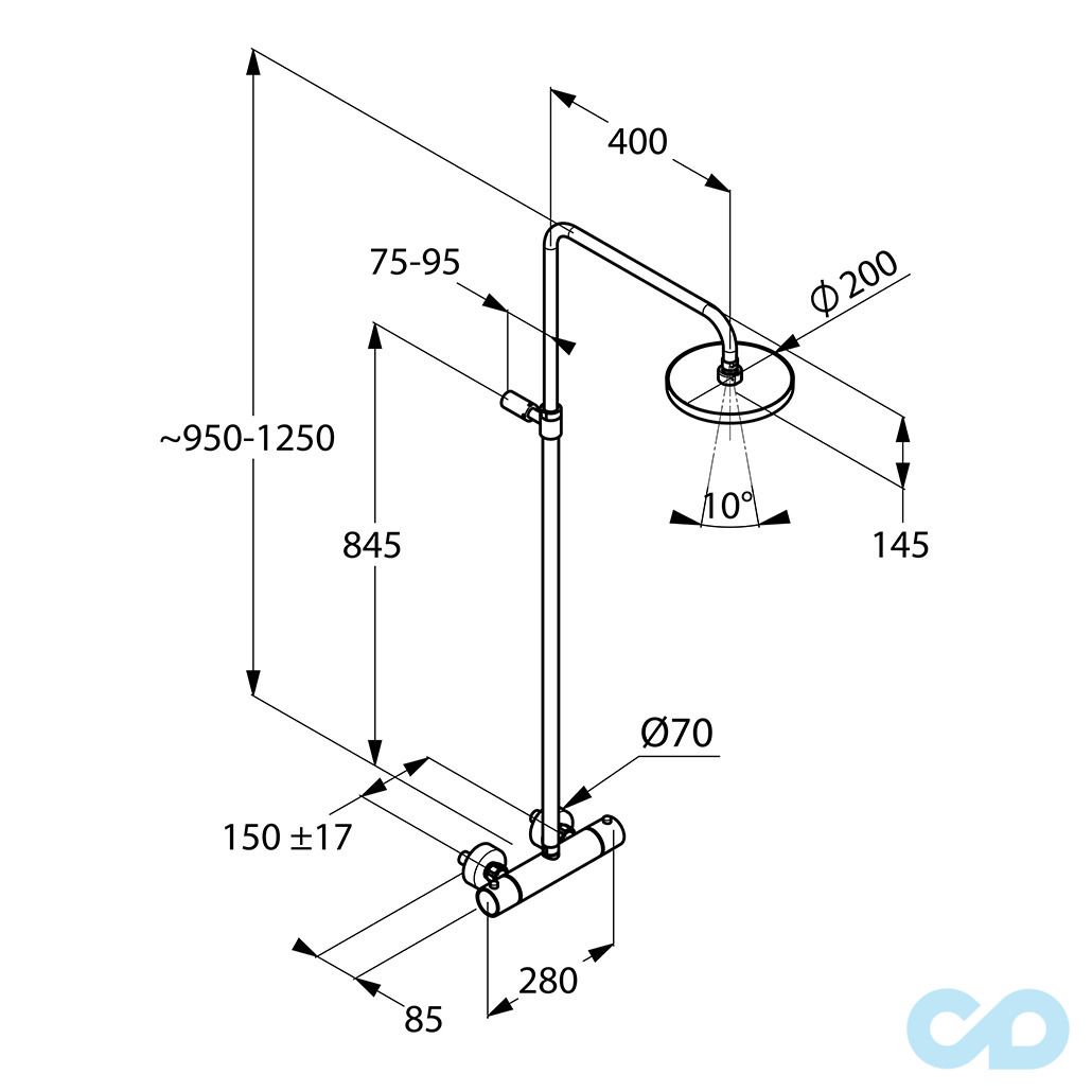 чертеж Душевая система с термостатом Kludi A-QA 6608105-00