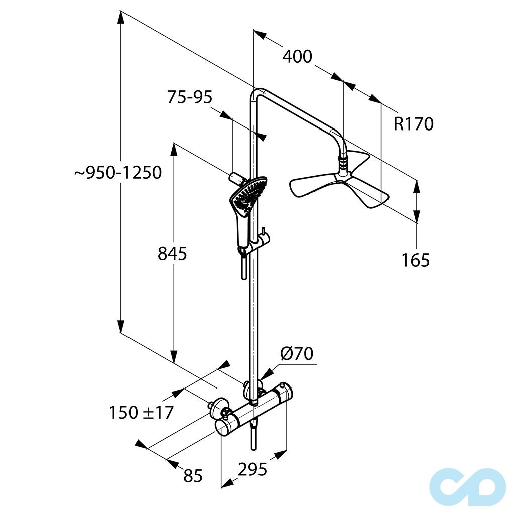 креслення Душова система з термостатом Kludi Fizz 6709605-00