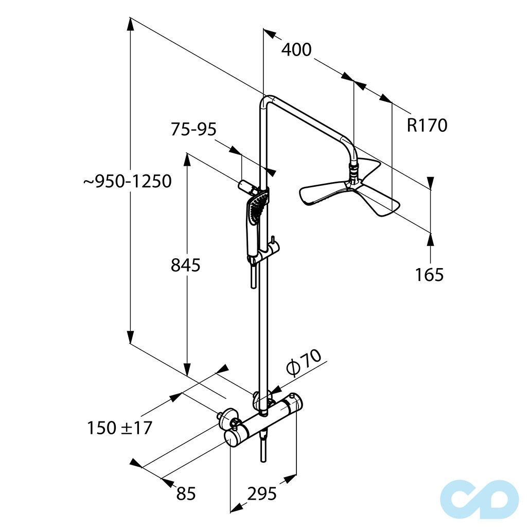 креслення Душова система з термостатом Kludi Fizz 6709505-00