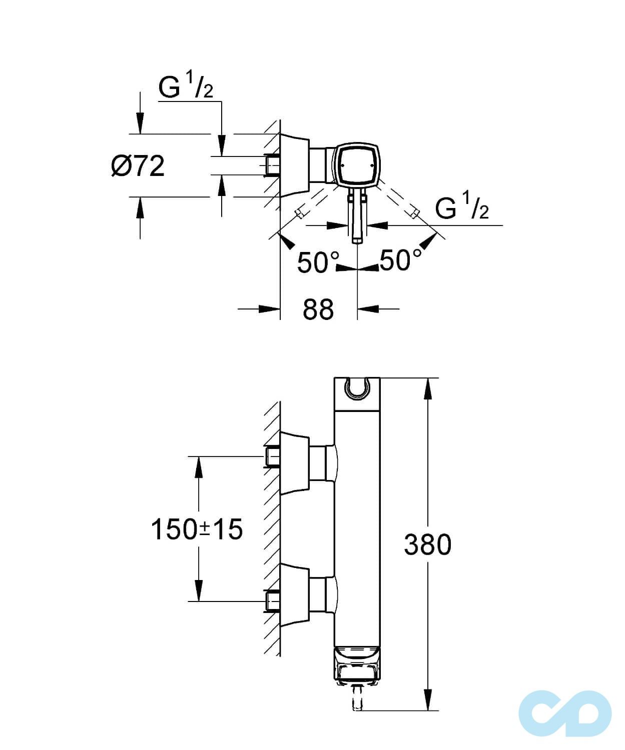 креслення Термостат для душа Grohe Grandera 23316000