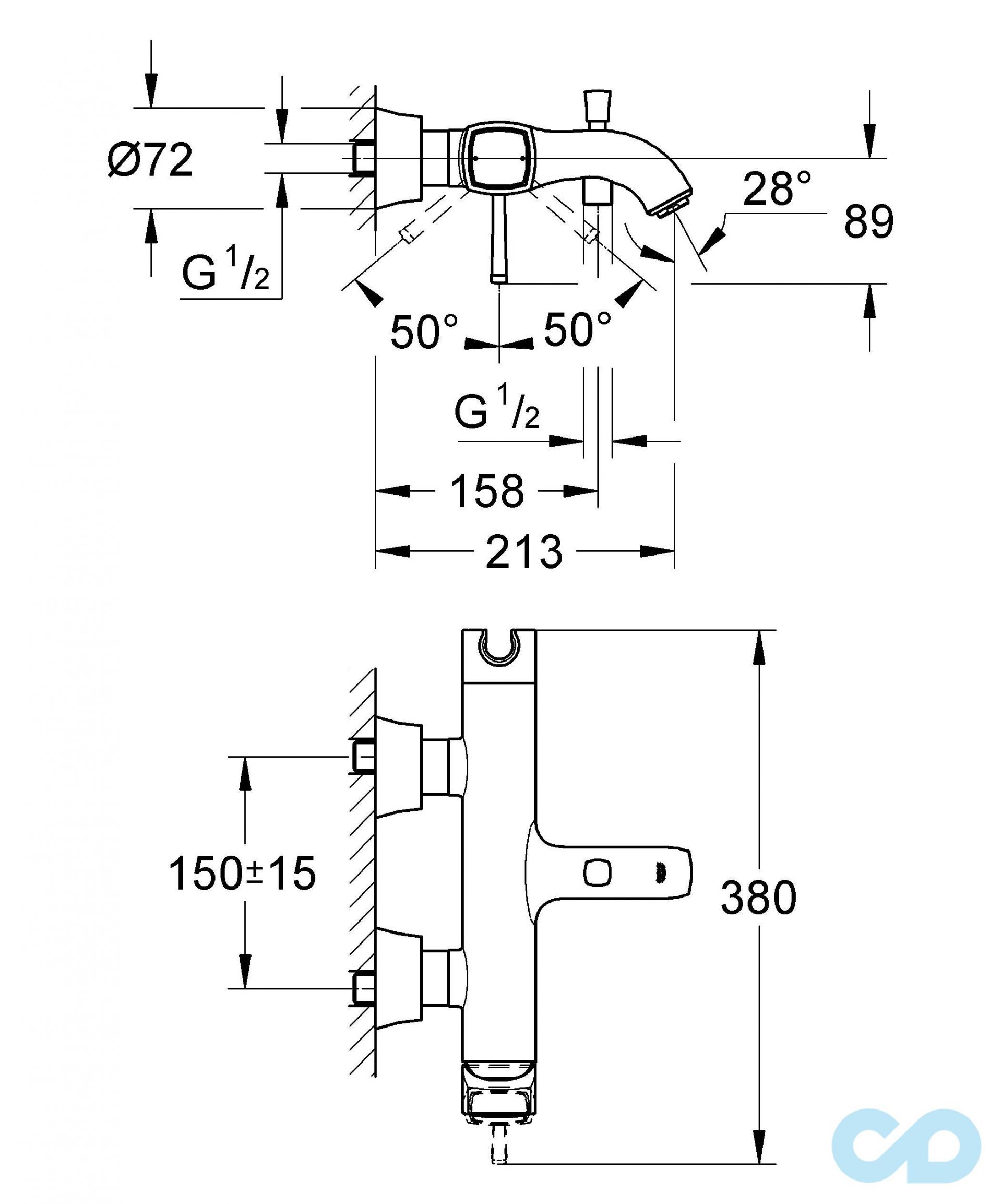 креслення Термостат для ванни Grohe Grandera 23317IG0