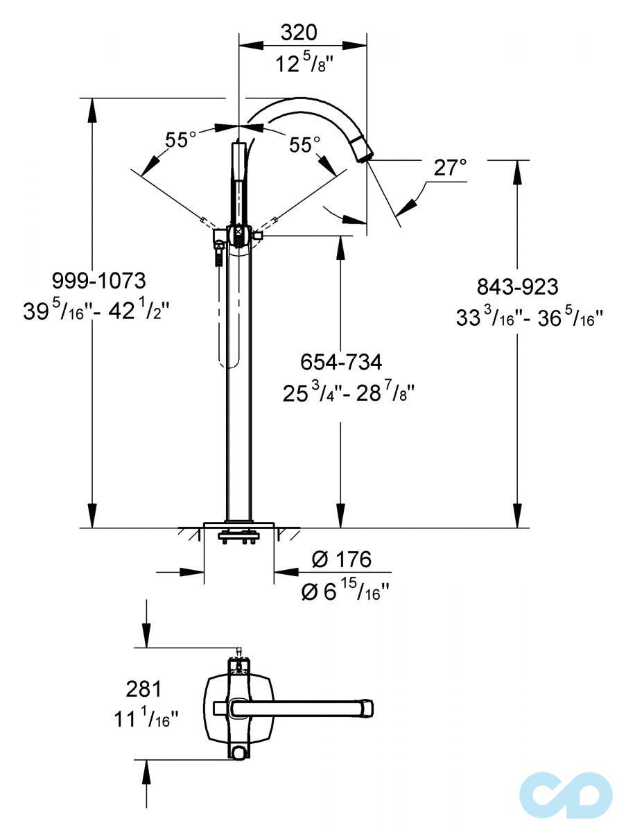 розмір змішувач для ванни grohe grandera 23318ig0