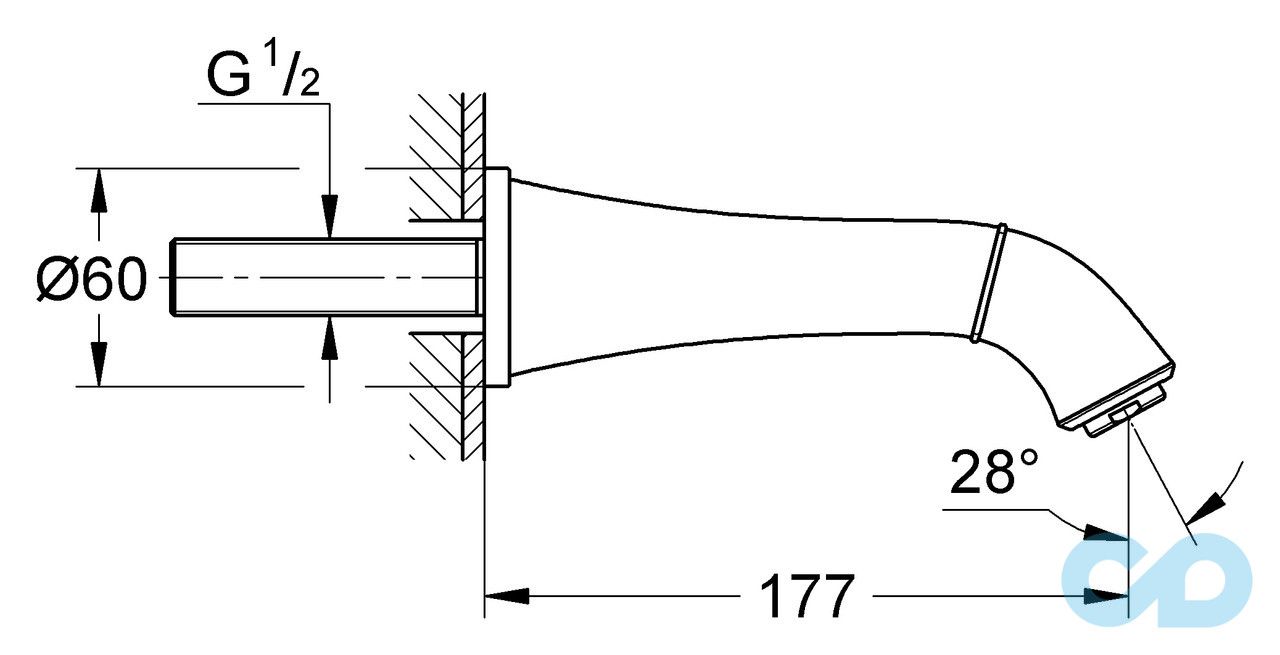 креслення Вилив для ванни Grohe Grandera 13341IG0
