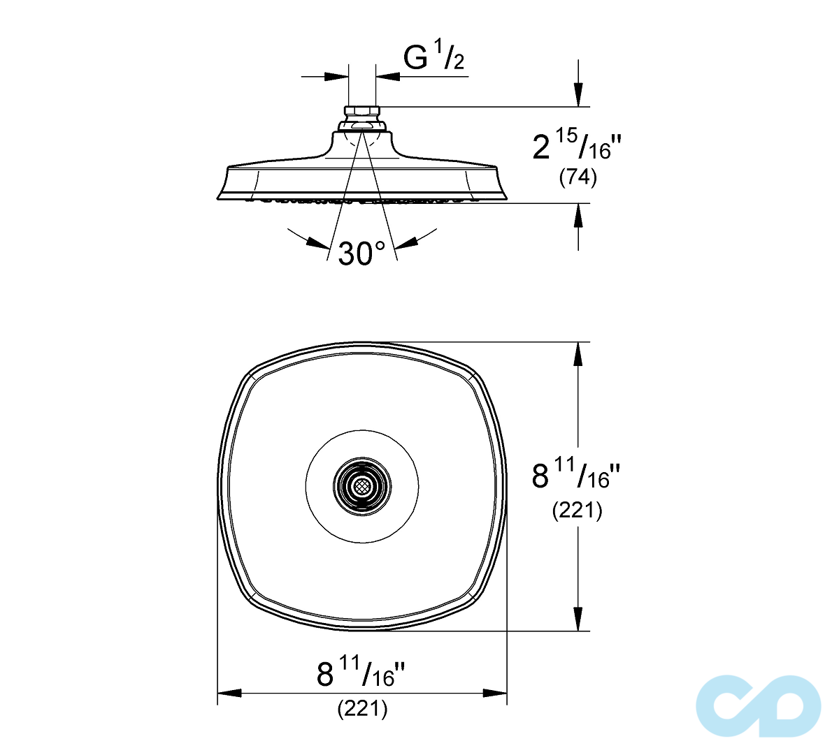креслення Верхній душ Grohe Grandera 27976000