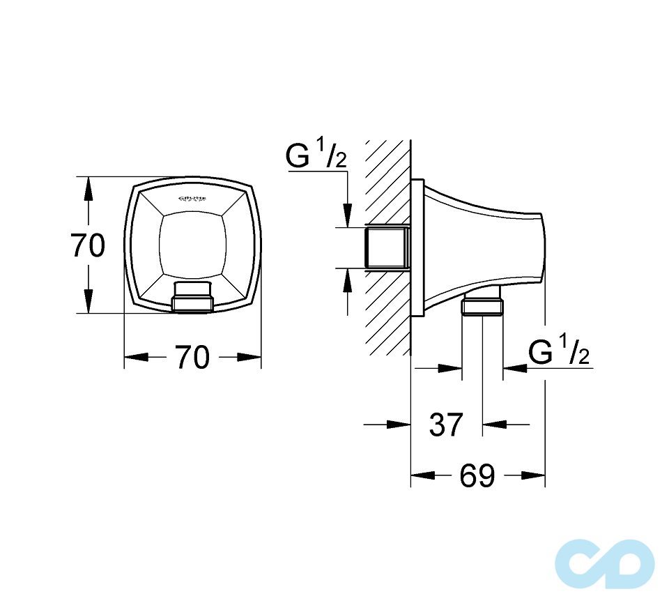 креслення Шланговое під'єднання Grohe Grandera 27970IG0
