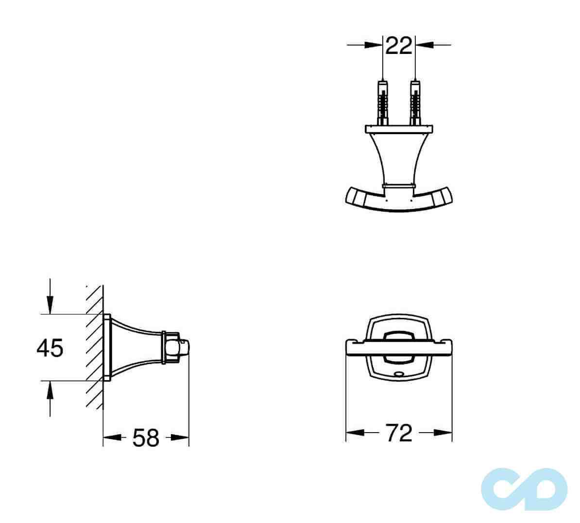чертеж Крючок для халатов Grohe Grandera 40631000
