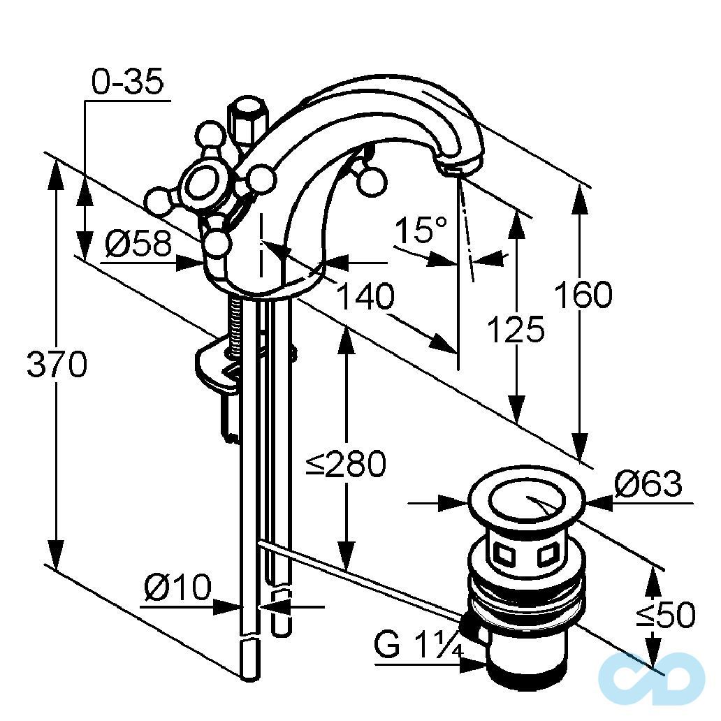 розмір змішувач для раковини kludi adlon 510100520