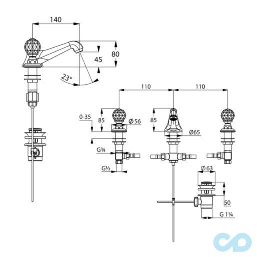 размер смеситель для раковины kludi adlon 5104645g4