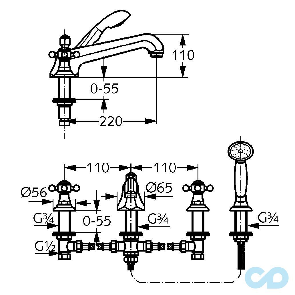 розмір змішувач для ванни і душа kludi adlon 515254520