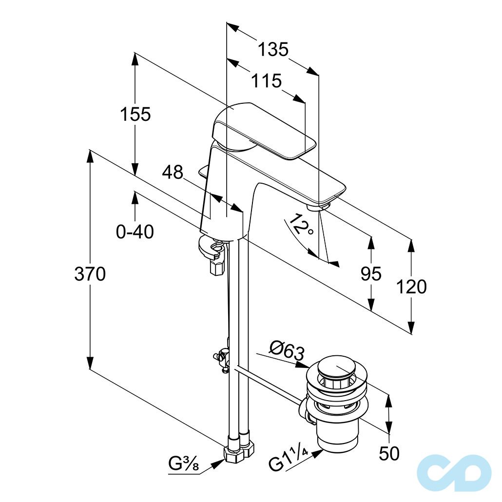 розмір змішувач для раковини kludi ameo 410230575