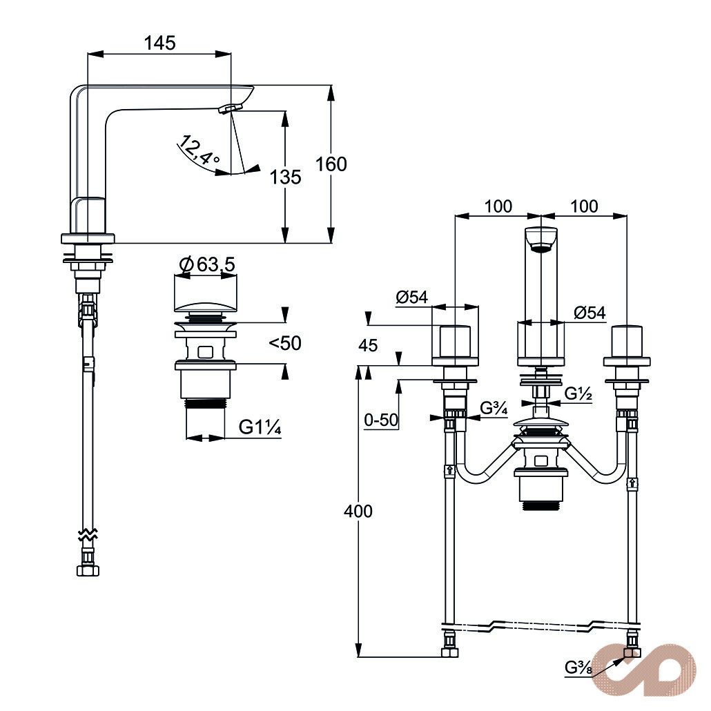 креслення Змішувач для раковини Kludi Ameo 413930530