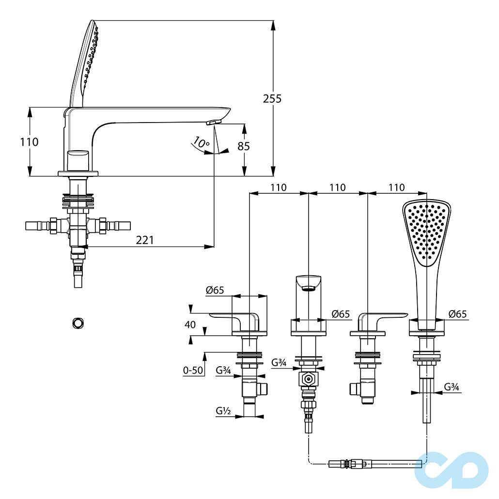 розмір змішувач для ванни і душа kludi ameo 414240575