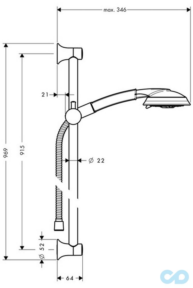 креслення Душовий набір Hansgrohe Raindance Classic 27841090