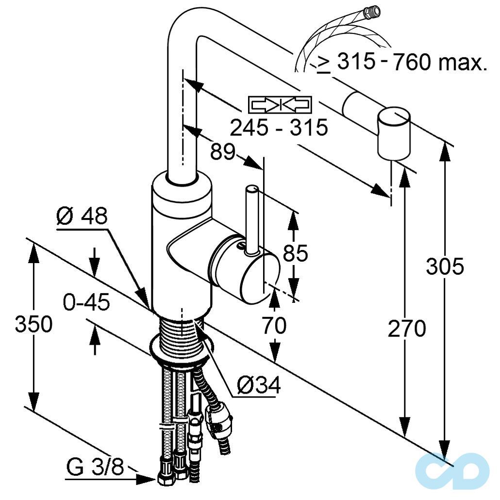 размер смеситель для кухни kludi l-ine 428210577
