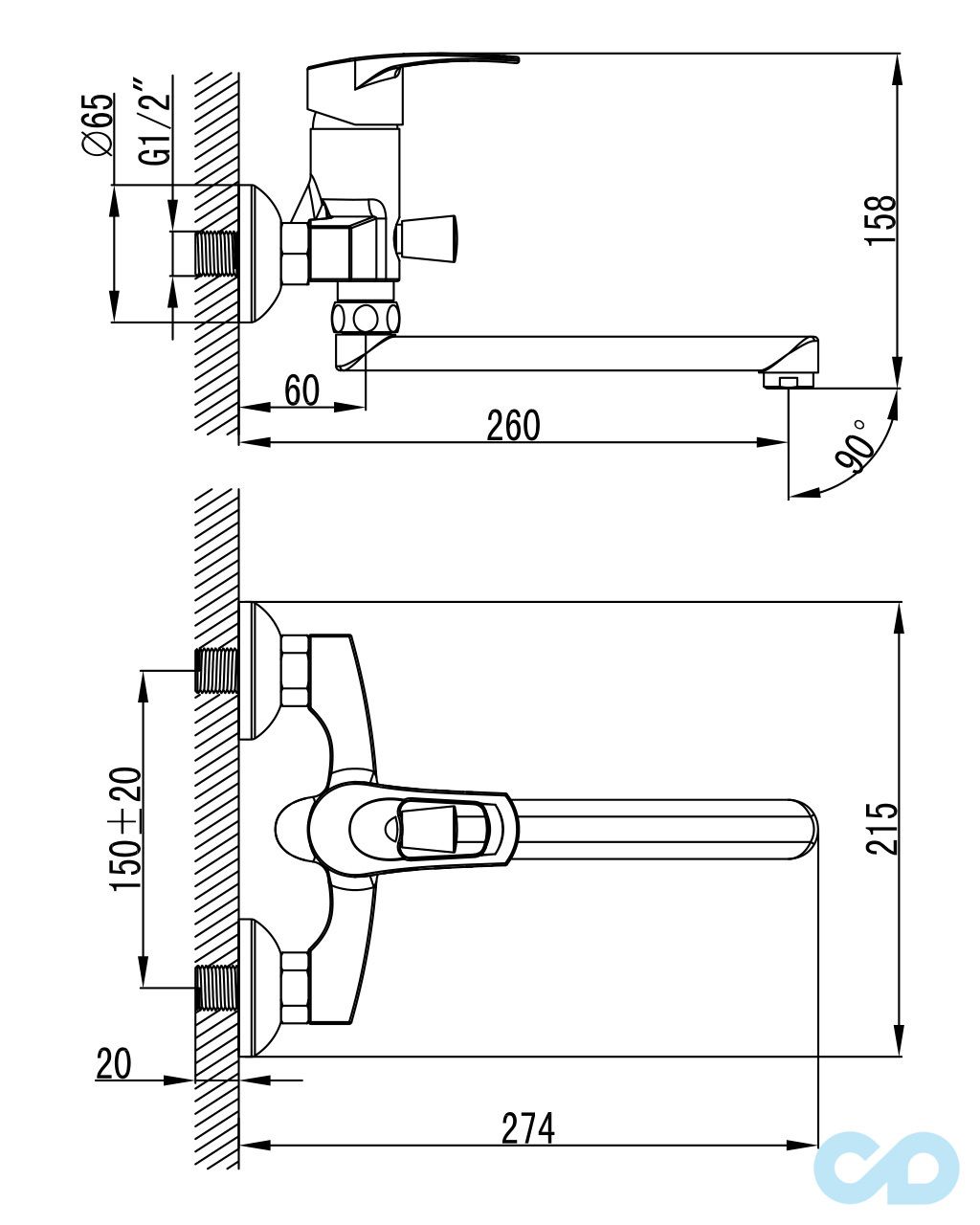 розмір змішувач для ванни imprese lidice 35095
