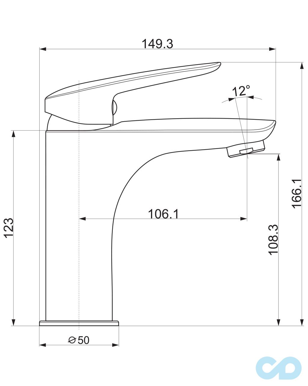 чертеж Смеситель для раковины Imprese Praha New 05030(M)new