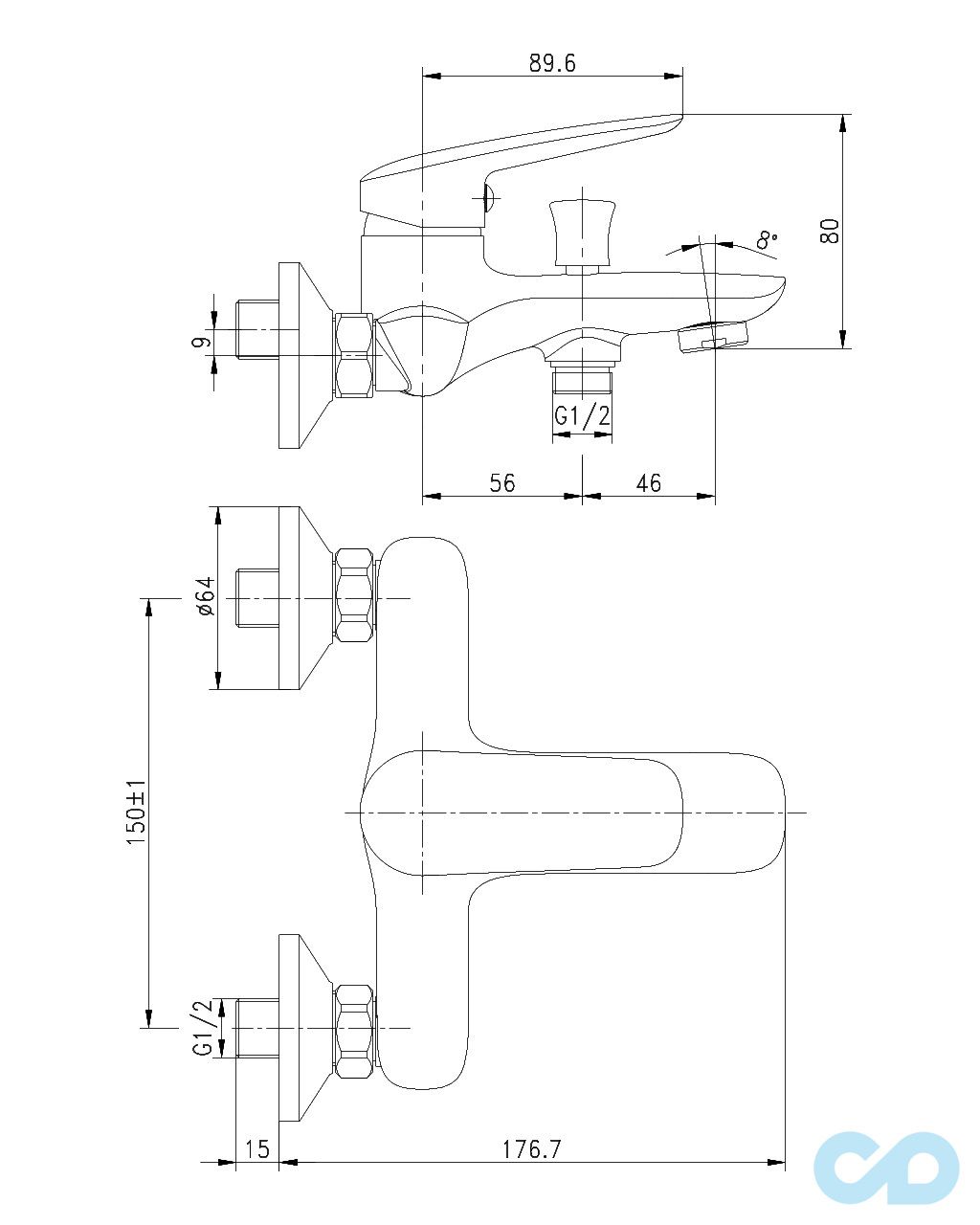 размер смеситель для ванны и душа imprese praha new 10030new