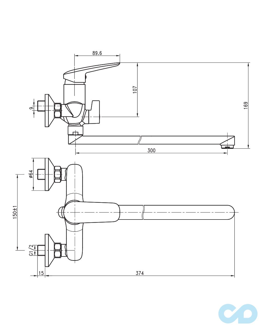 креслення Змішувач для ванни Imprese Praha New 35030new
