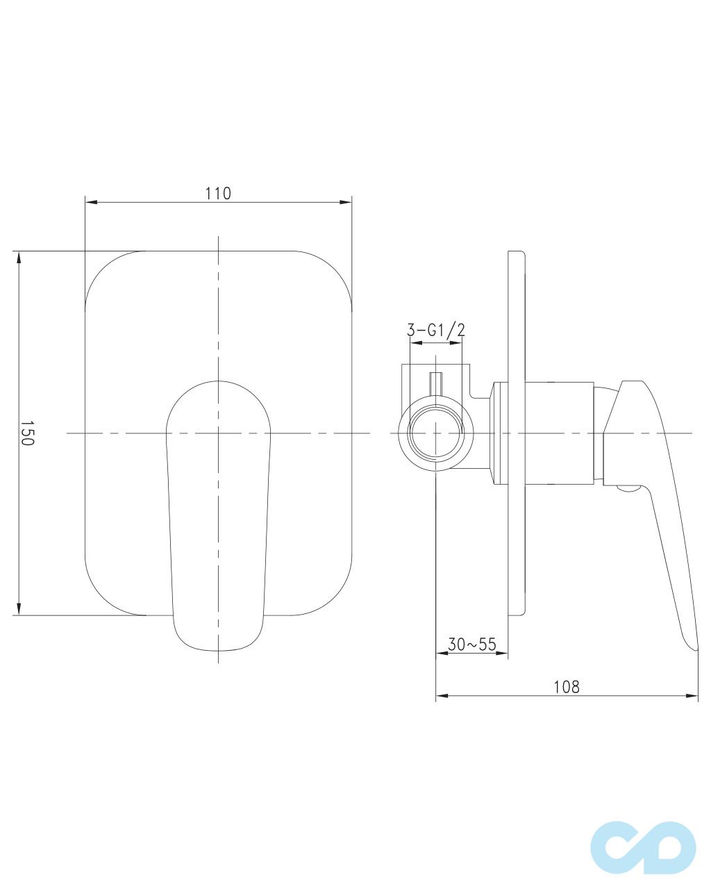 креслення Змішувач для душа Imprese Praha New VR-15030 (Z)