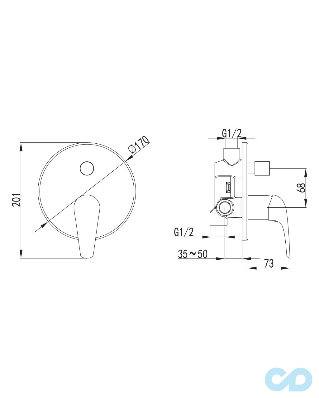 креслення Змішувач для душа Imprese Krinice VR-10110 (Z